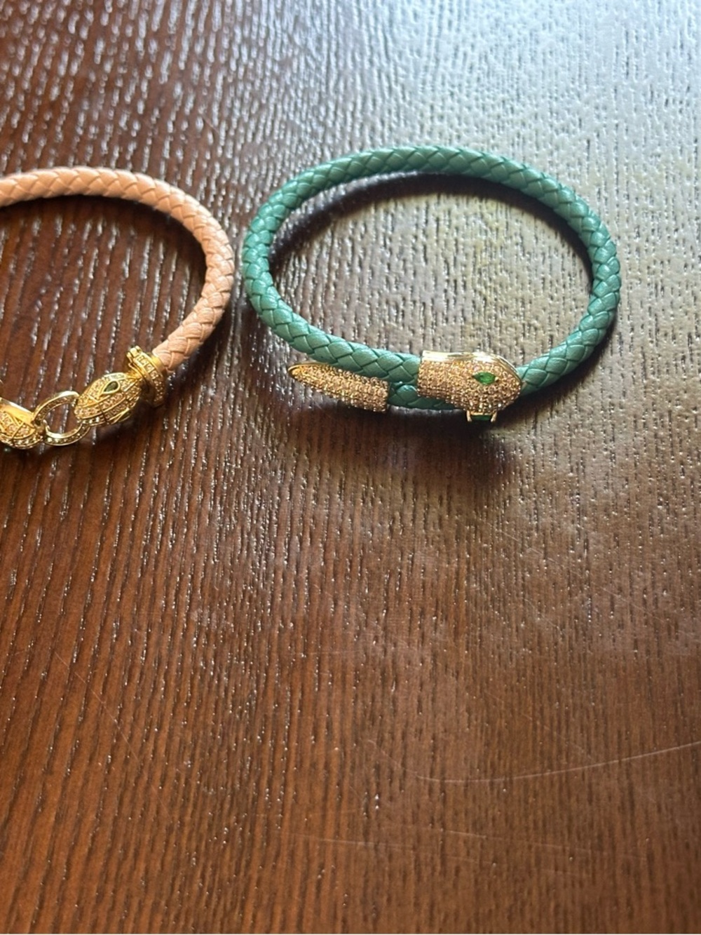 Braided Teal Leather Bracelet with Gold Snake-Head Clasp